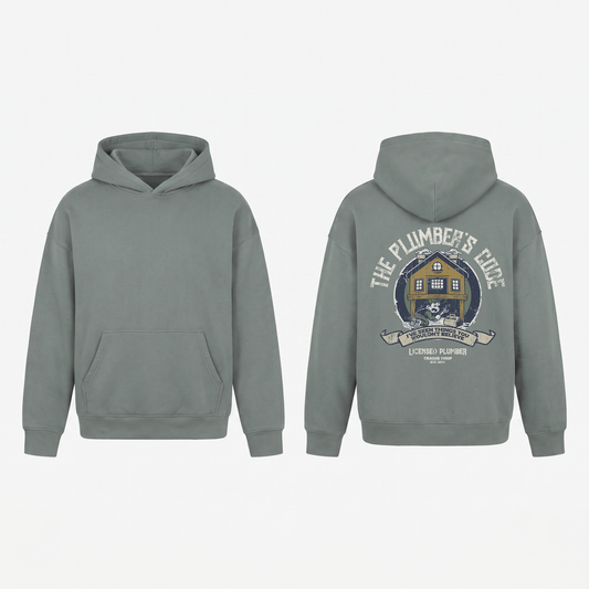 The Plumber's Code Hoodie in Light Grey - oversized plumber hoodie, front and back print