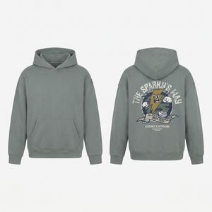 The Sparky's Way Hoodie in Light Grey - oversized electrician hoodie, front and back print