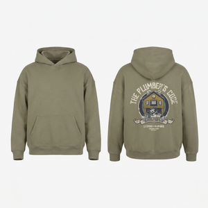 The Plumber's Code Hoodie in Grey Coffee - oversized plumber hoodie, front and back print