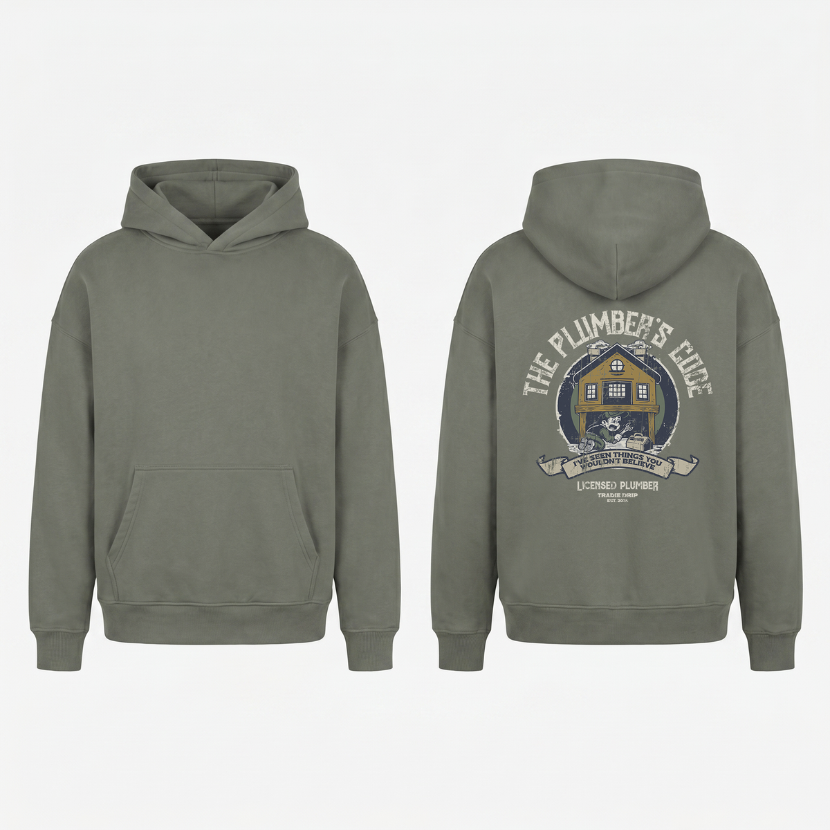 The Plumber's Code Hoodie in Grey - oversized plumber hoodie, front and back print