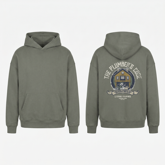 The Plumber's Code Hoodie in Grey - oversized plumber hoodie, front and back print