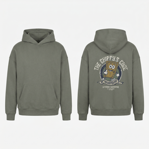 The Chippy's Code Hoodie in Grey - oversized carpenter hoodie, front and back print