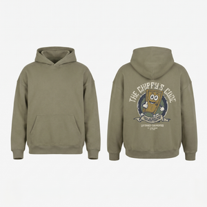 The Chippy's Code Hoodie in Grey Coffee - oversized carpenter hoodie, front and back print
