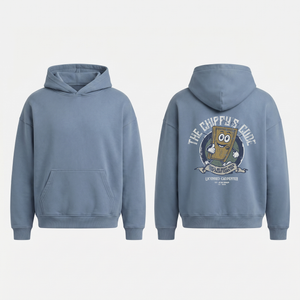 The Chippy's Code Hoodie in Jeans Blue - oversized carpenter hoodie, front and back print