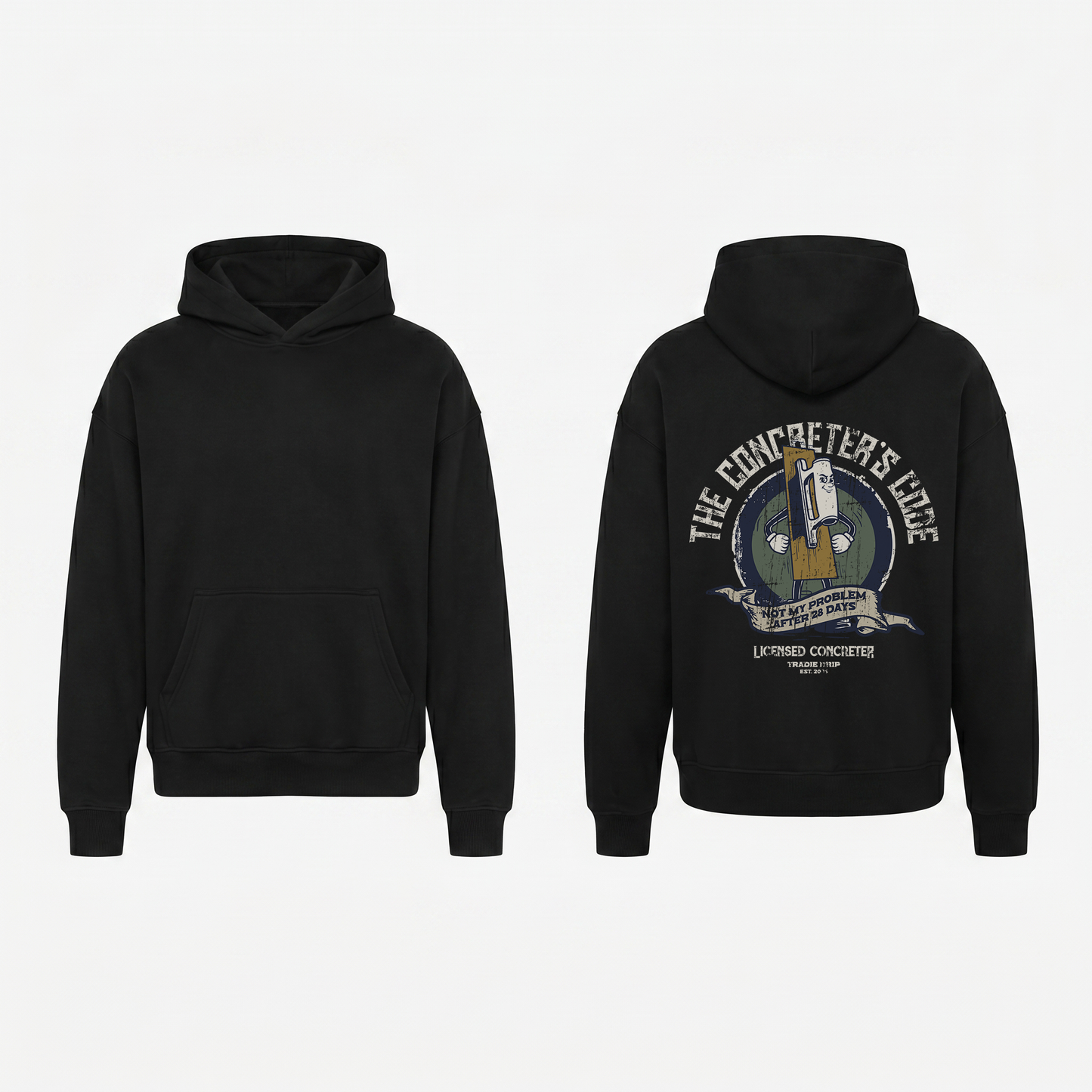 The Concreter's Code Hoodie in Black - oversized concreter hoodie, front and back print