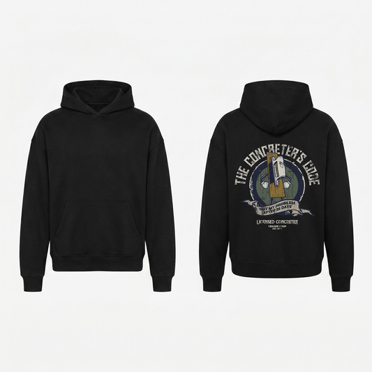 The Concreter's Code Hoodie in Black - oversized concreter hoodie, front and back print