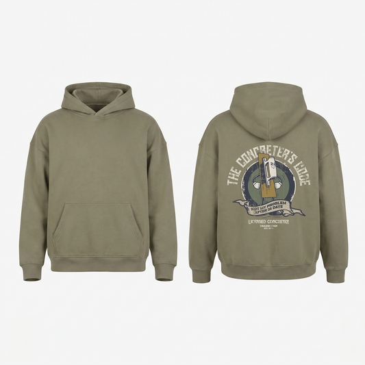 The Concreter's Code Hoodie in Grey Coffee - oversized concreter hoodie, front and back print