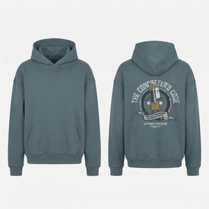 The Concreter's Code Hoodie in Grey Blue - oversized concreter hoodie, front and back print