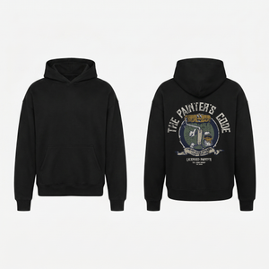 The Painter's Code Hoodie in Black - oversized painter hoodie, front and back print