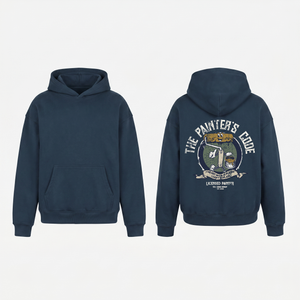 The Painter's Code Hoodie in Navy Blue - oversized painter hoodie, front and back print