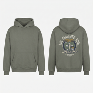 The Painter's Code Hoodie in Grey - oversized painter hoodie, front and back print