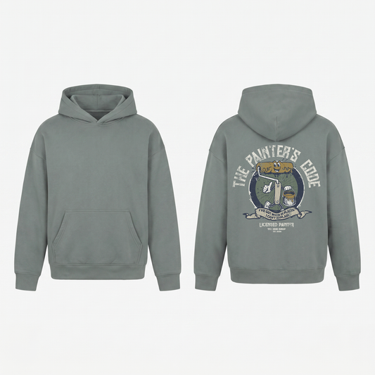 The Painter's Code Hoodie in Light Grey - oversized painter hoodie, front and back print
