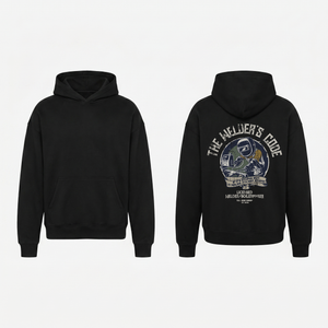 The Welder's Code Hoodie in Black - oversized welder hoodie, front and back print