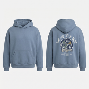 The Welder's Code Hoodie in Jeans Blue - oversized welder hoodie, front and back print