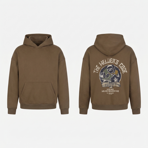 The Welder's Code Hoodie in Brown - oversized welder hoodie, front and back print