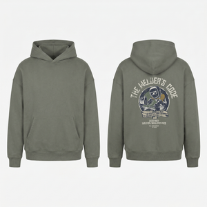 The Welder's Code Hoodie in Grey - oversized welder hoodie, front and back print