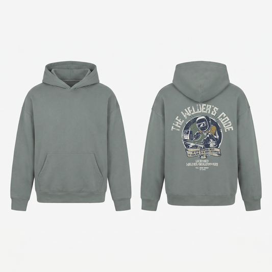 The Welder's Code Hoodie in Light Grey - oversized welder hoodie, front and back print